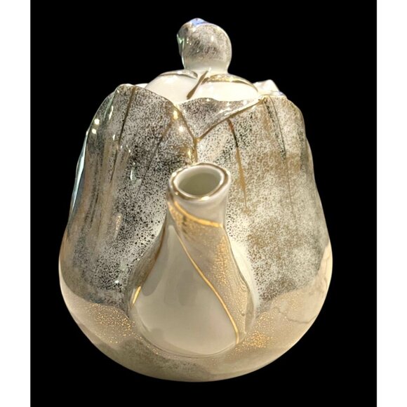 Vintage Bombay Company Ethereal Rose Porcelain Tea Pot Sugar Dish Speckled Metal - Picture 5 of 16